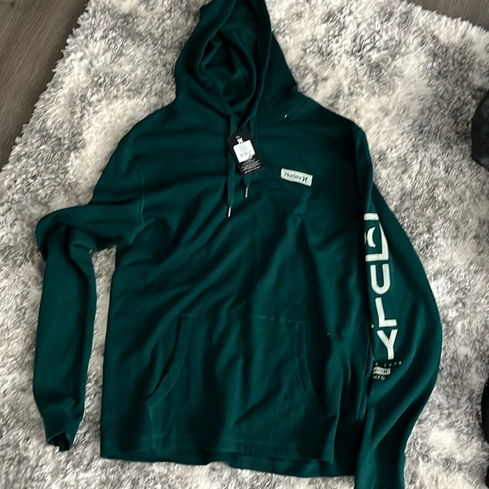 Dark Green Large Hurley Thermal Hoodie with front pocket NWT